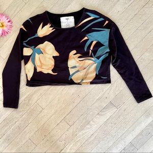 GINKGO crop black sweatshirt with yellow flowers